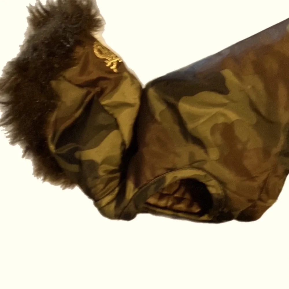 Simply Dog Vest, Camo, Faux Fur, Hoodie, Convertible, Snap back hood​​,Warmth